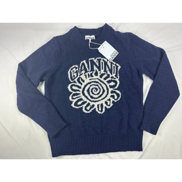 NWT Ganni Logo wool-blend sweater Women's size Large - Picture 3 of 12